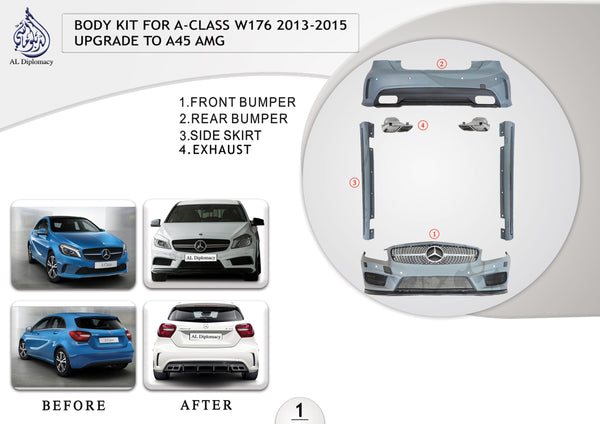 A.1 BODYKIT FOR A CLASS W176 2013-2015 UPGRADE TO A45 AMG for Mercedes-Benz A Class W176 (2012-2018) models