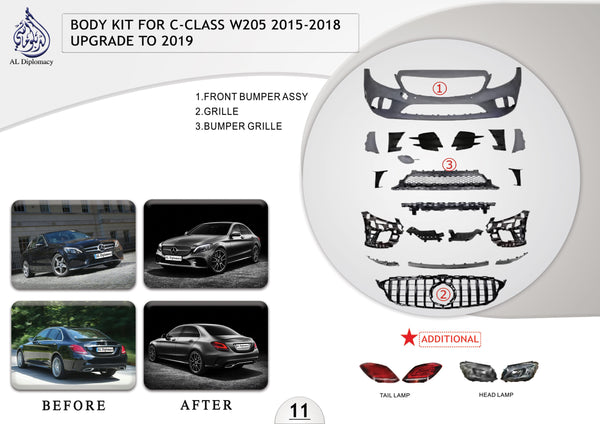 B.11 BODYKIT FOR C CLASS W205 2015 2018 UPGRADE TO 2019 for Mercedes-Benz C Class W205 (2015-2021) models