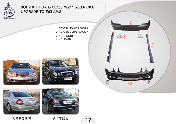 B.17 BODYKIT FOR E CLASS W211 2003-2008 UPGRADE TO E63 AMG for Mercedes-Benz E Class W211 (2002-2009) models
