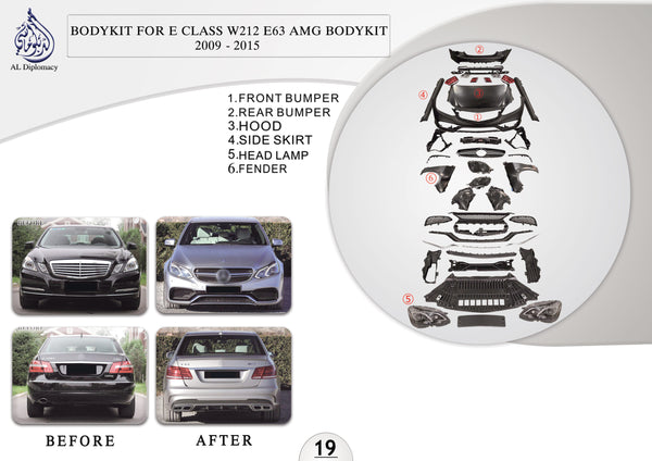 B.19 BODYKIT FOR E CLASS W212 E63 AMG Bodykit 2009 2015 for Mercedes-Benz E Class W212 (2009-2016) models