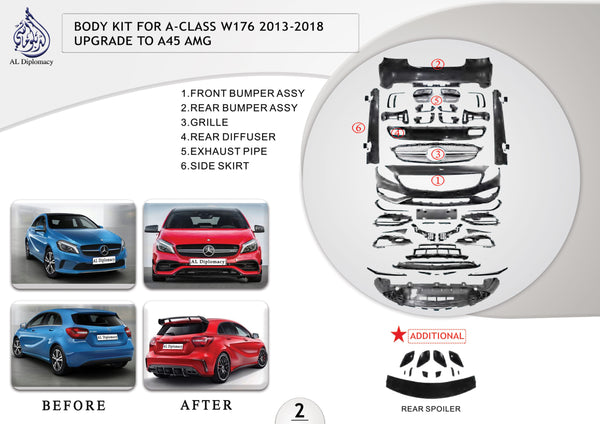 A.2 BODYKIT KIT FOR A CLASS W176 2013-2018 UPGRADE TO A45 AMG for Mercedes-Benz A Class W176 (2012-2018) models