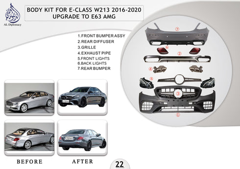 B.22 BODYKIT FOR E CLASS W213 2016-2020 UPGRADE TO E63 AMG for Mercedes-Benz E Class W213 (2017-2023) models