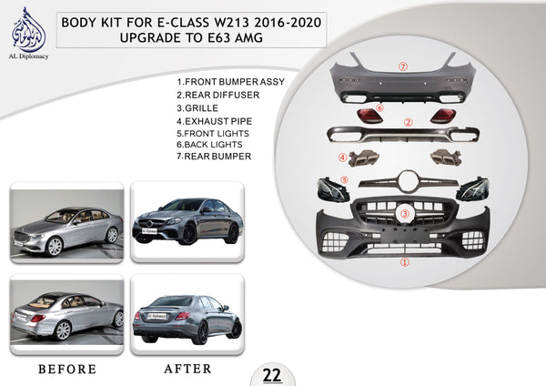B.22 BODYKIT FOR E CLASS W213 2016-2020 UPGRADE TO E63 AMG for Mercedes-Benz E Class W213 (2017-2023) models