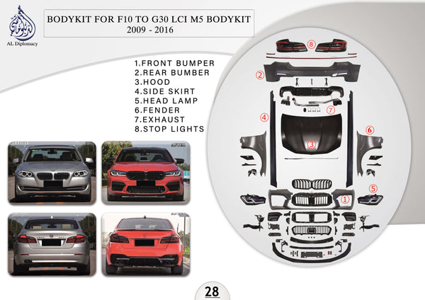 B.28 BODYKIT FOR F10 TO G30 LCI M5 BODYKIT 2009-2016 for BMW 5 Series F10 (2010-2016) models