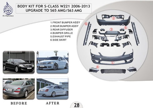 B.28 BODYKIT FOR S CLASS W221 2006-2013 UPGRADE TO S65 AMG S63 AMG for Mercedes-Benz S Class W221 (2006-2013) models