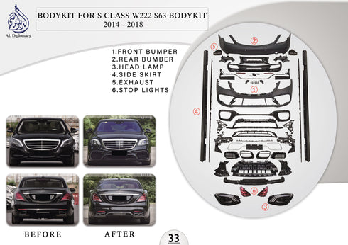 B.33 BODYKIT FOR S CLASS W222 S63 BODYKIT 2014-2018 for Mercedes-Benz S Class W222 (2014-2020) models