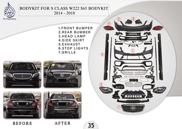 B.35 BODYKIT FOR S CLASS W222 S65 BODYKIT 2014-2018 for Mercedes-Benz S Class W222 (2014-2020) models
