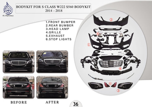 B.36 BODYKIT FOR S CLASS W222 S560 BODYKIT 2014-2018 for Mercedes-Benz S Class W222 (2014-2020) models