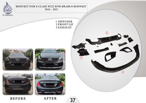B.37 BODYKIT FOR S CLASS W222 B700 BRABUS BODYKIT 2018-2021 for Mercedes-Benz S Class W222 (2014-2020) models