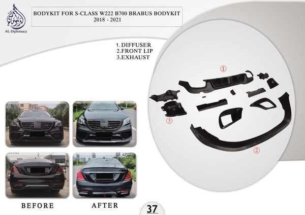 B.37 BODYKIT FOR S CLASS W222 B700 BRABUS BODYKIT 2018-2021 for Mercedes-Benz S Class W222 (2014-2020) models