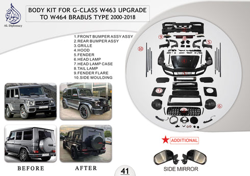 B.41 BODYKIT FOR G CLASS W463 UPGRADE TO W464 BRABUS TYPE 2000-2018 for Mercedes-Benz G Class W463 (1992-2022) models