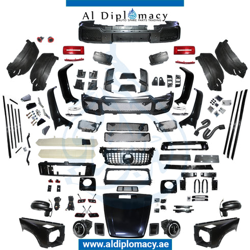 Front Rear W463 BRABUS BODYKIT ORIGINAL SIZE FIT OLD Models, Bumper, Bumper, Hood, Fenders, Headlights, Grille, HEADLIGHTS Frame, Stoplight, WHEEL Arch, AND MIRROR for Mercedes-Benz G Class W463 (1992-2022) models, Part Number T-W463 G63 BODYKIT BRABUS AS ORIG SIZE W/BONNET-CO