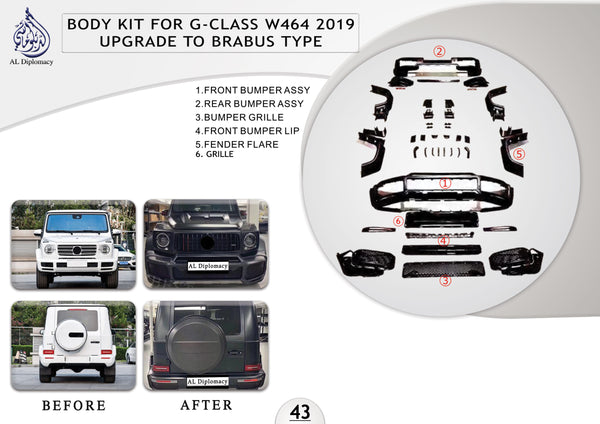 B.43 BODYKIT FOR G CLASS W464 2019 UPGRADE TO BRABUS TYPE for Mercedes-Benz G Class W463 (1992-2022) models