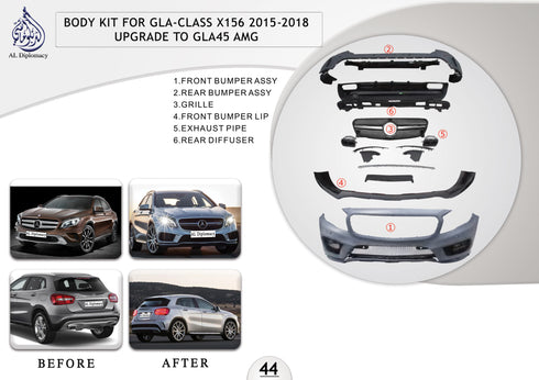 B.44 BODYKIT FOR GLA CLASS X156 2015-2018 UPGRADE TO GLE45 AMG for Mercedes-Benz GLA Class X156 (2014-2020) models