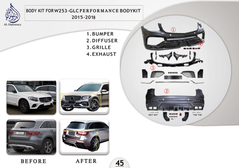 B.45 BODYKIT FOR X253 GLC PERFORMANCE BODYKIT 2015-2018 for Mercedes-Benz GLC Class W253 (2015-2022) models