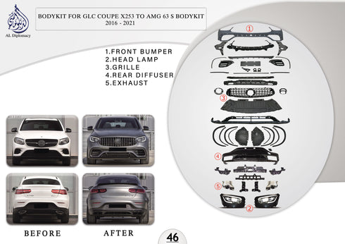 B.46 BODYKIT FOR GLC COUPE X253 TO AMG 63 S BODYKIT 2016-2021 for Mercedes-Benz GLC Class W253 (2015-2022) models