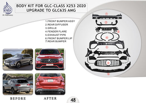 B.48 BODYKIT FOR GLC CLASS X253 2020 UPGRADE TO GLC 63S AMG for Mercedes-Benz GLC Class W253 (2015-2022) models
