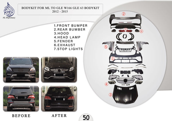 B.50 BODYKIT FOR ML TO GLE W166 GLE 63 BODYKIT 2012-2015 for Mercedes-Benz M Class W166 (2011-2019) models