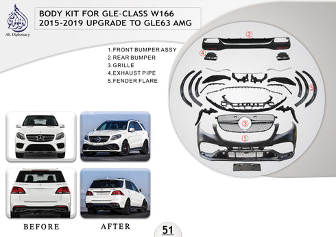 B.51 BODYKIT FOR GLE CLASS W166 2015-2019 UPGRADE TO GLE 63 AMG for Mercedes-Benz GLE Class W166 (2011-2019) models