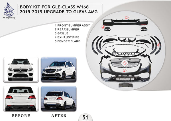 B.51 BODYKIT FOR GLE CLASS W166 2015-2019 UPGRADE TO GLE 63 AMG for Mercedes-Benz GLE Class W166 (2011-2019) models