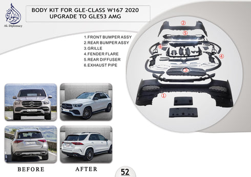 B.52 BODYKIT FOR GLE CLASS W167 2020 UPGRADE TO GLE53 AMG for Mercedes-Benz GLE Class W167 (2019-2023) models