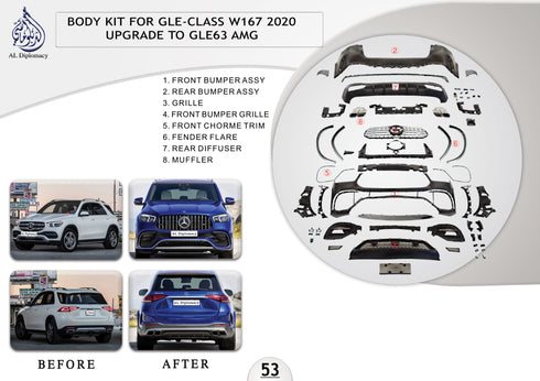 B.53 BODYKIT FOR GLE CLASS W167 2020 UPGRADE TO GLE 63 AMG for Mercedes-Benz GLE Class W167 (2019-2023) models
