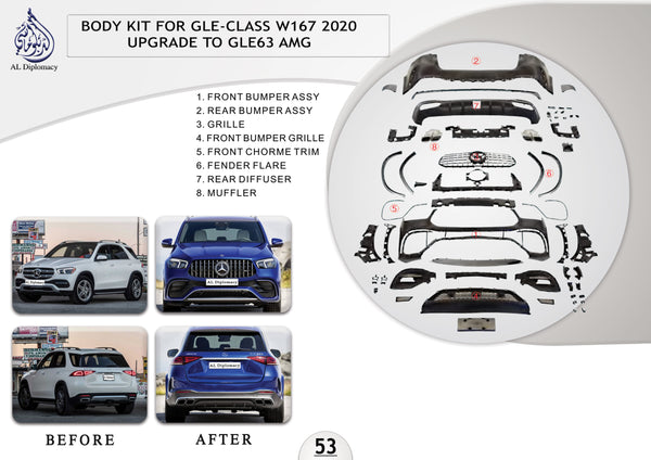 B.53 BODYKIT FOR GLE CLASS W167 2020 UPGRADE TO GLE 63 AMG for Mercedes-Benz GLE Class W167 (2019-2023) models