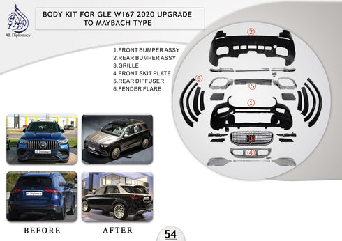 B.54 BODYKIT FOR GLE W167 2020 UPGRADE TO MAYBACH TYPE for Mercedes-Benz GLE Class W167 (2019-2023) models