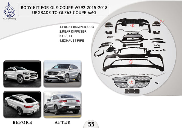 B.55 BODYKIT FOR GLE COUPE C292 2015-2018 UPGRADE TO GLE COUPE AMG for Mercedes-Benz GLE Class C292 (2015-2020) models