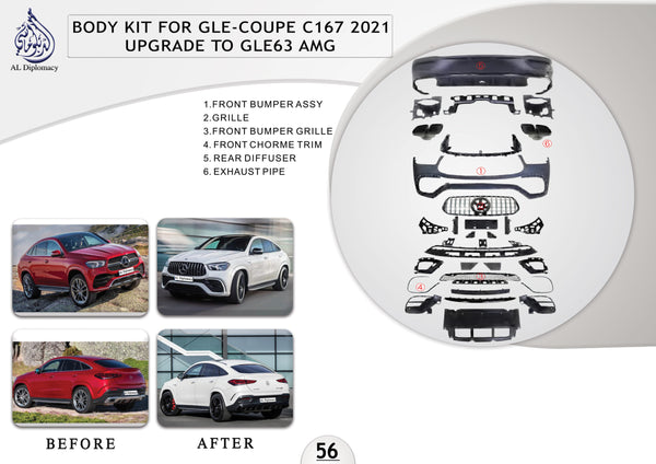 B.56 BODYKIT FOR GLE COUPE C167 2021 UPGRADE TO GLE 63 AMG for Mercedes-Benz GLE Class W167 (2019-2023) models