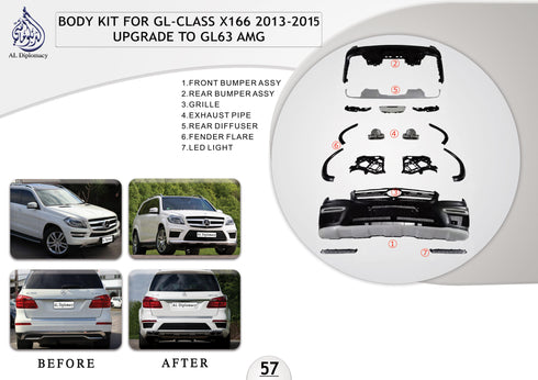 B.57 BODYKIT FOR GL CLASS X166 2013-2015 UPGRADE TO GL63 AMG for Mercedes-Benz GL Class X166 (2013-2019) models