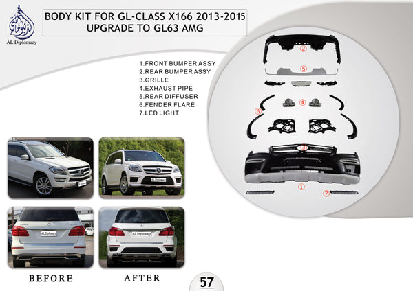 B.57 BODYKIT FOR GL CLASS X166 2013-2015 UPGRADE TO GL63 AMG for Mercedes-Benz GL Class X166 (2013-2019) models