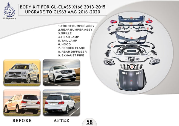 B.58 BODYKIT FOR GL CLASS X166 2013-2015 UPGRADE TO GLS 63 AMG 2016-2020 for Mercedes-Benz GL Class X166 (2013-2019) models