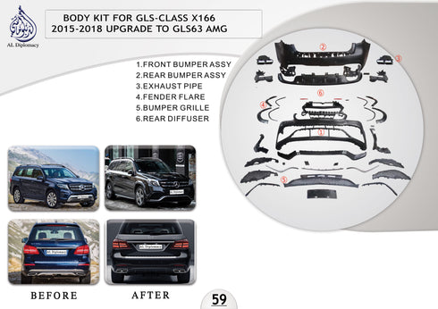 B.59 BODYKIT FOR GLS CLASS X166 2015-2018 UPGRADE TO GLS63 AMG for Mercedes-Benz GL Class X166 (2013-2019) models