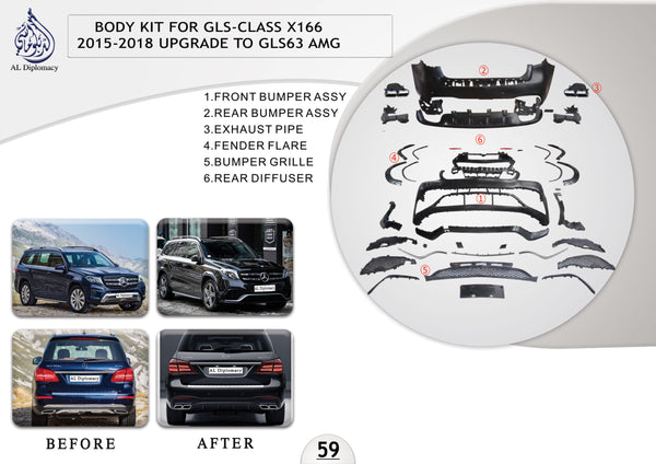 B.59 BODYKIT FOR GLS CLASS X166 2015-2018 UPGRADE TO GLS63 AMG for Mercedes-Benz GL Class X166 (2013-2019) models