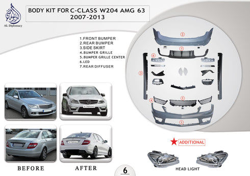A.6 BODYKIT FOR C CLASS W204 AMG 63 BODYKIT 2007-2013 for Mercedes-Benz C Class W204 (2007-2015) models