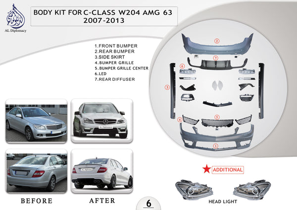 A.6 BODYKIT FOR C CLASS W204 AMG 63 BODYKIT 2007-2013 for Mercedes-Benz C Class W204 (2007-2015) models