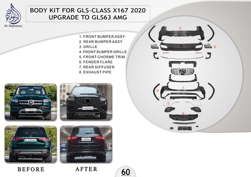 B.60 BODYKIT FOR GLS CLASS X167 2020 UPGRADE TO GLS63 AMG for Mercedes-Benz GLS Class X167 (2019) models