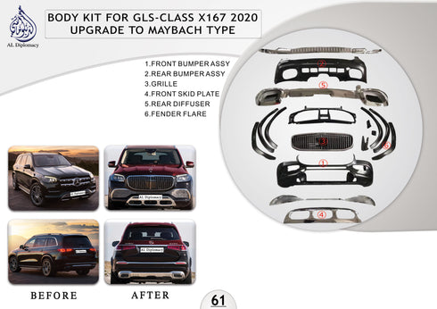 B.61 BODYKIT FOR GLS CLASS X167 2020 UPGRADE TO MAYBACH TYPE for Mercedes-Benz GLS Class X167 (2019) models