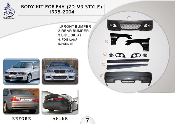 A.7 BODYKIT FOR E46 2D M3 STYLE 1998-2004 for BMW 3 Series E46 (1998-2005) models