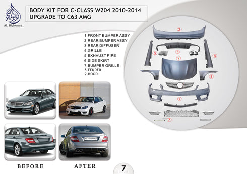 A.7 BODYKIT FOR C CLASS W204 2010-2014 UPGRADE TO C63 AMG for Mercedes-Benz C Class W204 (2007-2015) models