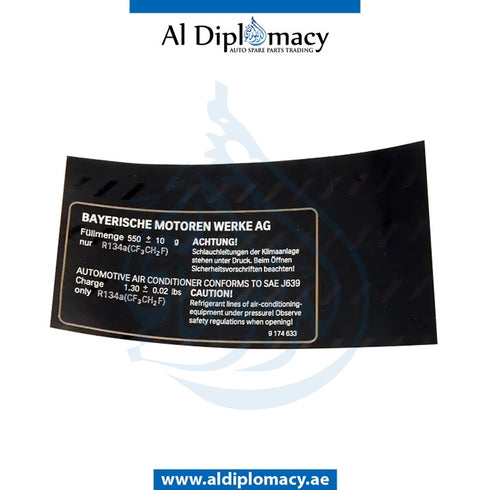 Label, COOLANT for BMW 1 SERIES 2011-2015 models