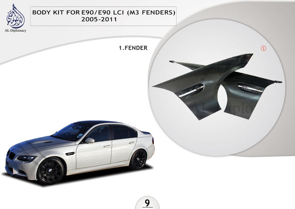 A.9 BODYKIT FOR E90 E90 LCI M3 FENDERS 2005-2011 for BMW 3 Series E90 (2005-2011) models