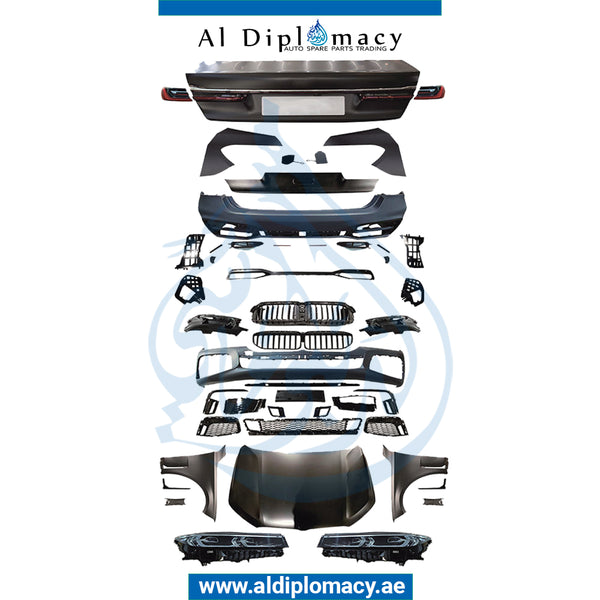 Front Rear F02 TO G12 LCI M LOOK BODYKIT FIT 2009-2012 Complete. Hood, Fender, Headlight, Stoplight, Bumper, Bumper, Grille, Exhaust, AND TRUNK LID for BMW 7 Series F02 (2007-2015) models, Part Number T-F02 TO G12 LCI M LOOK BODYKIT-FIT 2009-2012-CO