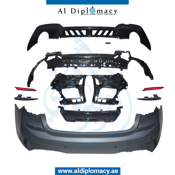 Rear Bumper, WITH SENSOR Hole, M PERFORMANCE Style, SMALL Exhaust, COMPLETE for BMW 3 Series G20 (2018-2022) models, Part Number T-51128099904-PERFORMANCE(330)-CO