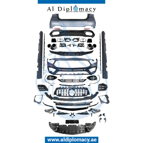 Front Rear W177 BODYKIT A45 HATCHBACK Complete. Bumper, Bumper, SIDE Skirt, Grille, AND EXHAUST for Mercedes-Benz A Class W177 (2018-2020) models, Part Number T-W177-A45 HATCH BACK BODYKIT-CO FULL