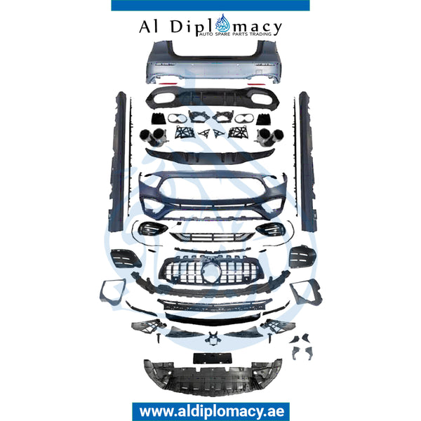 Front Rear W177 BODYKIT A45 HATCHBACK Complete. Bumper, Bumper, SIDE Skirt, Grille, AND EXHAUST for Mercedes-Benz A Class W177 (2018-2020) models, Part Number T-W177-A45 HATCH BACK BODYKIT-CO FULL