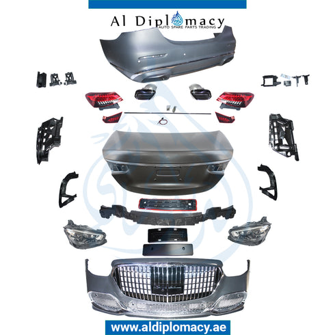 Front Rear W213 MAYBACH Bodykit, UPGRADE FROM 2016-up TO 2020 Look. Bumper, Bumper, Headlight, Stoplight, TURNK Lid, AND EXHAUST for Mercedes-Benz E Class W213 (2017-2023) models, Part Number T-W213 MAYBACH BODYKIT 2020 LOOK FROM 2016-UP