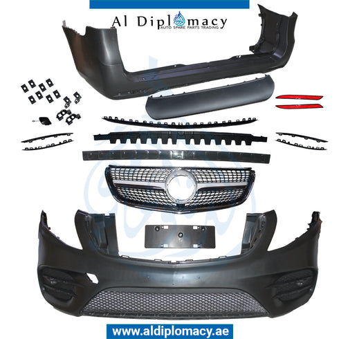 Front Rear W447 AMG LOOK BODYKIT Complete. Bumper, Grille, Bumper, AND EXHAUST for Mercedes-Benz VITO W447 (2014-2020) models, Part Number T-W447 AMG LOOK BODYKIT-CO