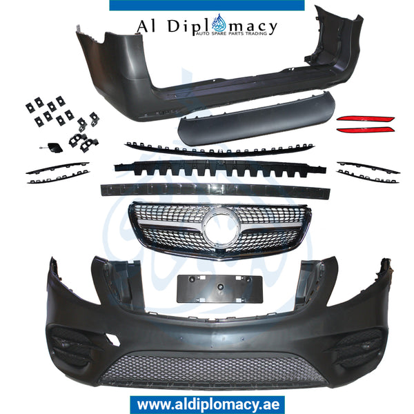 Front Rear W447 AMG LOOK BODYKIT Complete. Bumper, Grille, Bumper, AND EXHAUST for Mercedes-Benz VITO W447 (2014-2020) models, Part Number T-W447 AMG LOOK BODYKIT-CO